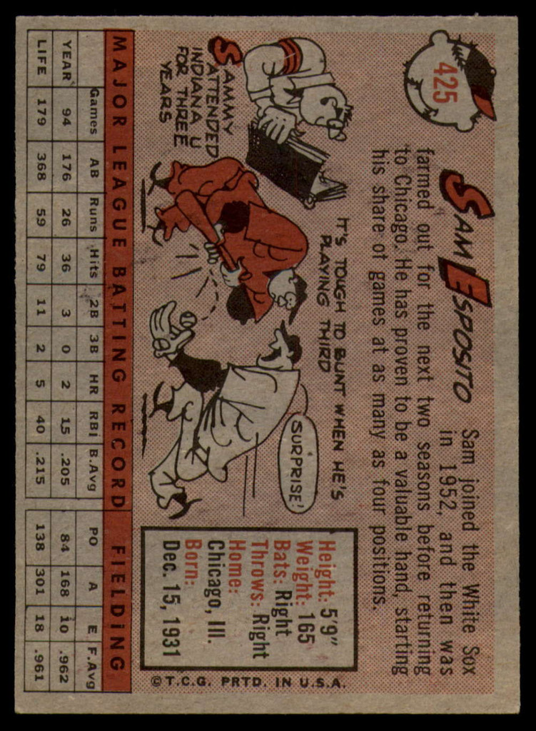 1958 Topps #425 Sammy Esposito EX/NM ID: 64697