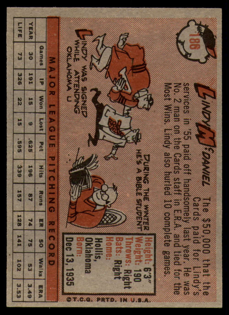 1958 Topps #180 Lindy McDaniel EX/NM ID: 63421