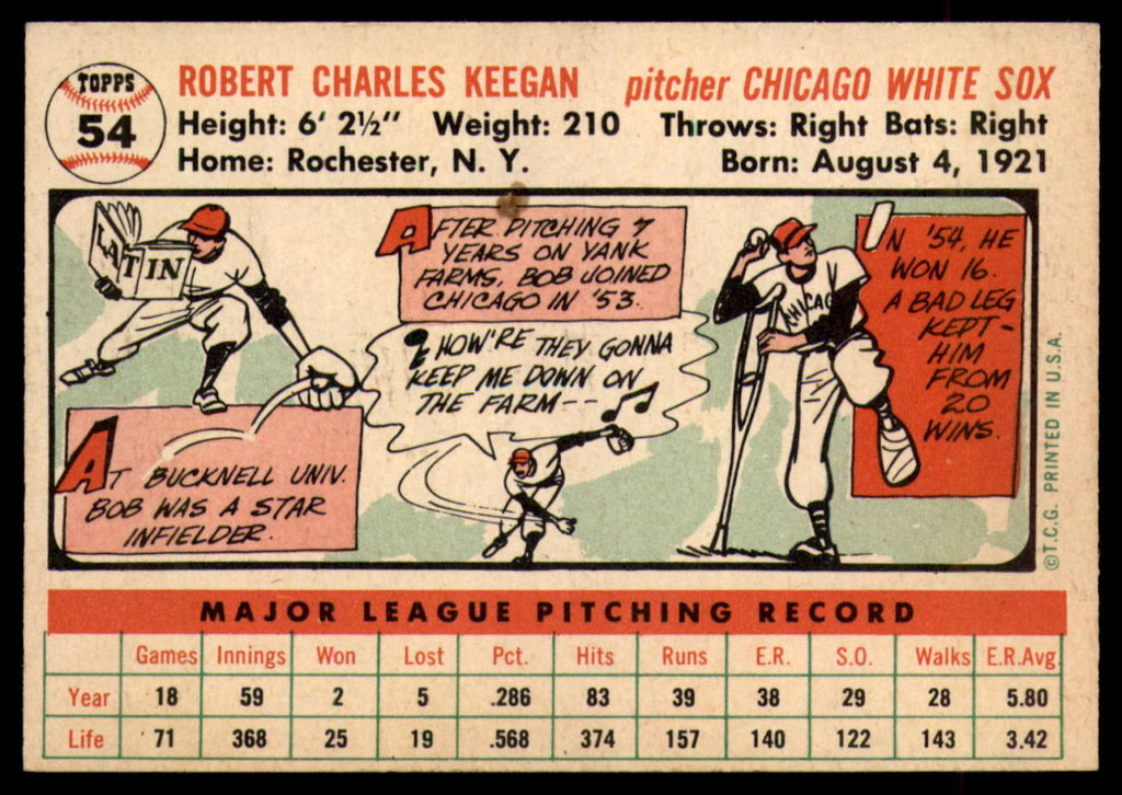 1956 Topps #54 Bob Keegan EX++ ID: 58337