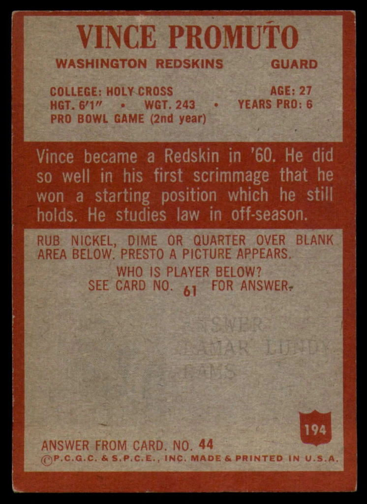 1965 Philadelphia #194 Vince Promuto EX Excellent 
