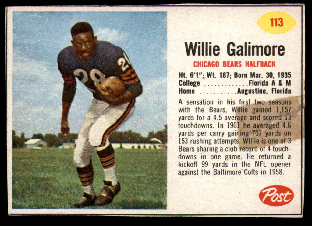 1962 Post Cereal #113 Willie Galimore Good 