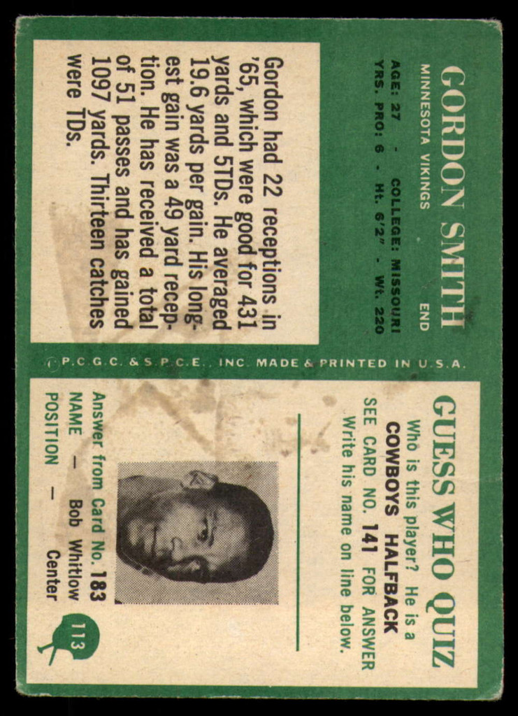 1966 Philadelphia #113 Gordon Smith VG Very Good  ID: 122030