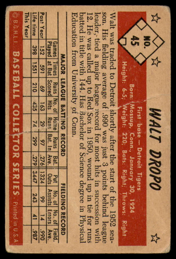 1953 Bowman Color #45 Walt Dropo P