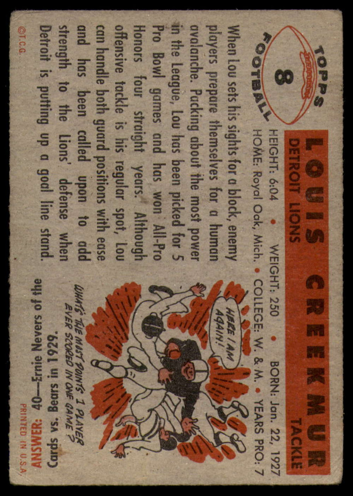 1956 Topps #8 Lou Creekmur VG 