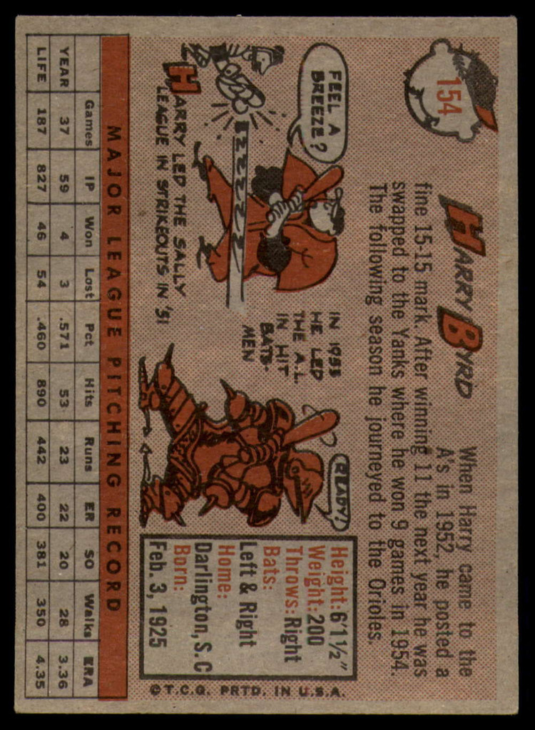 1958 Topps #154 Harry Byrd EX++ ID: 63277