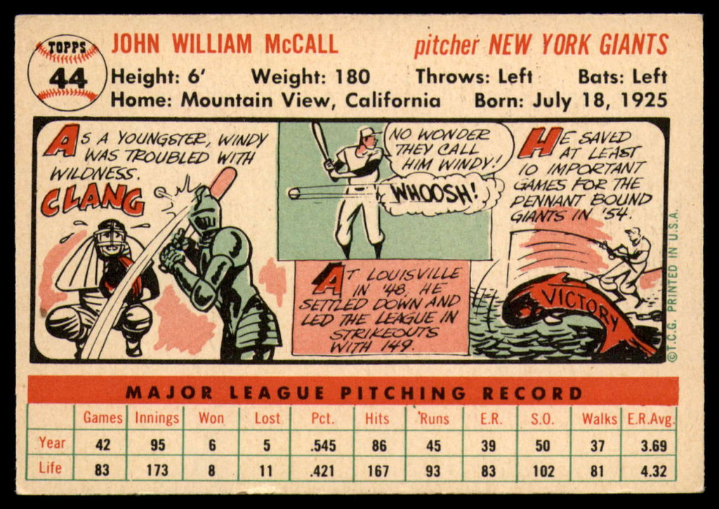 1956 Topps #44 Windy McCall EX ID: 80271