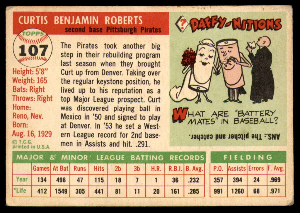 1955 Topps #107 Curt Roberts VG 