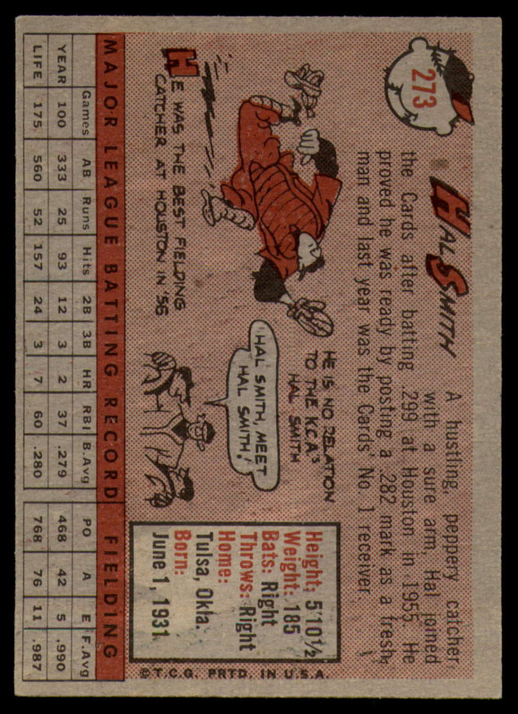 1958 Topps #273 Hal Smith EX++ ID: 63955