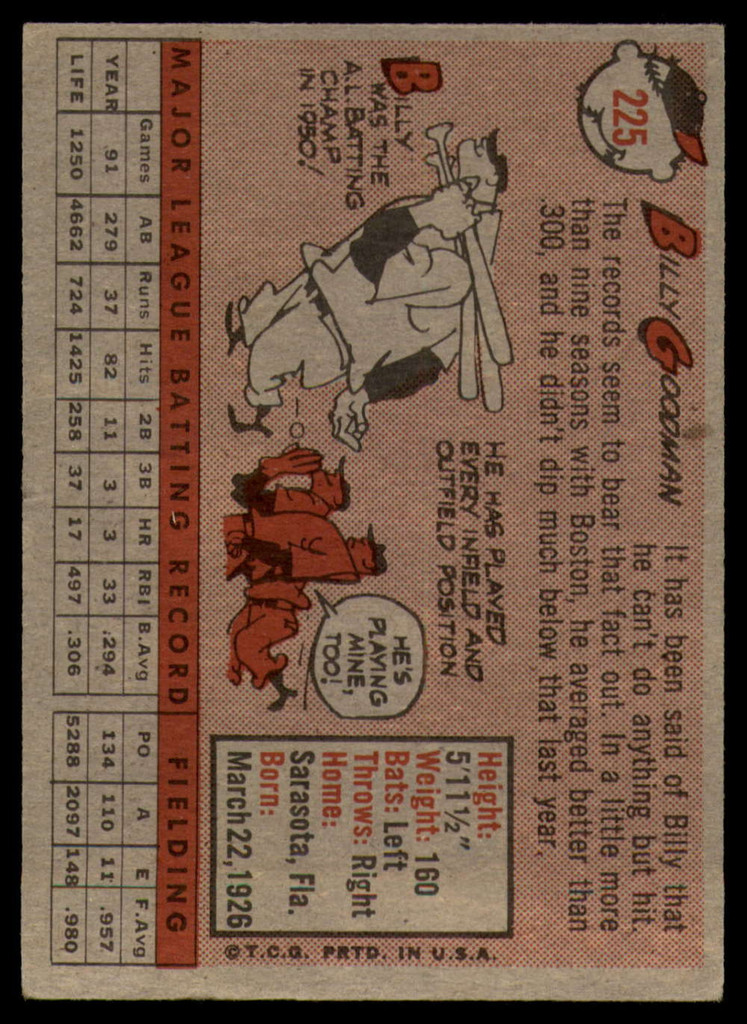 1958 Topps #225 Billy Goodman EX++ ID: 63711