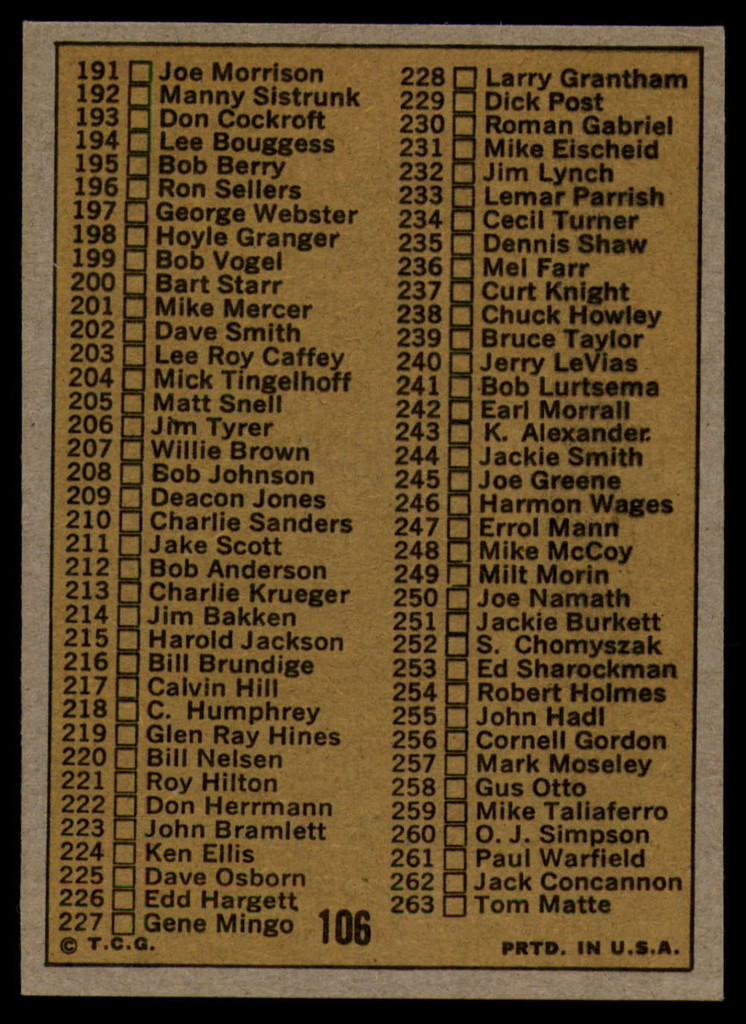 1971 Topps #106 Checklist DP EX/NM 