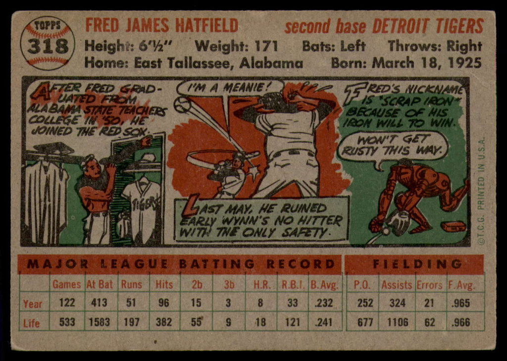 1956 Topps #318 Fred Hatfield VG ID: 59652