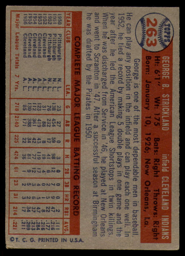 1957 Topps #263 George Strickland EX Excellent 