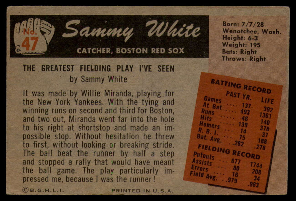 1955 Bowman #47 Sammy White VG ID: 80137