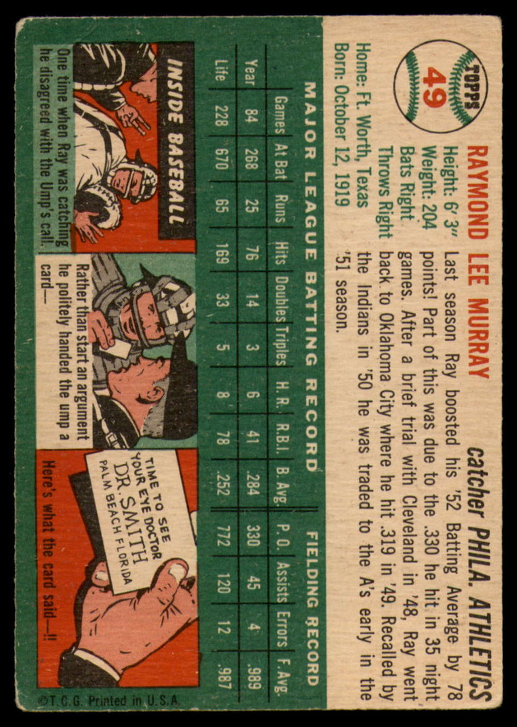 1954 Topps #49 Ray Murray VG ID: 79635