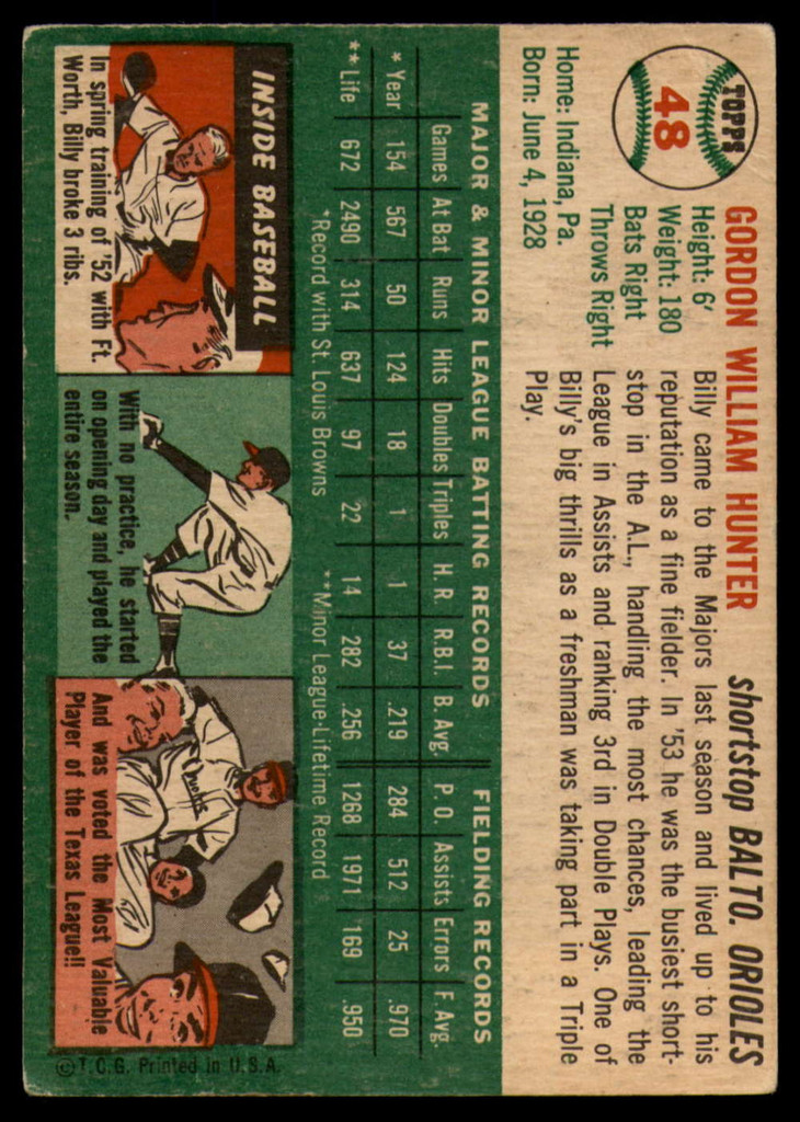 1954 Topps #48 Billy Hunter VG ID: 79637