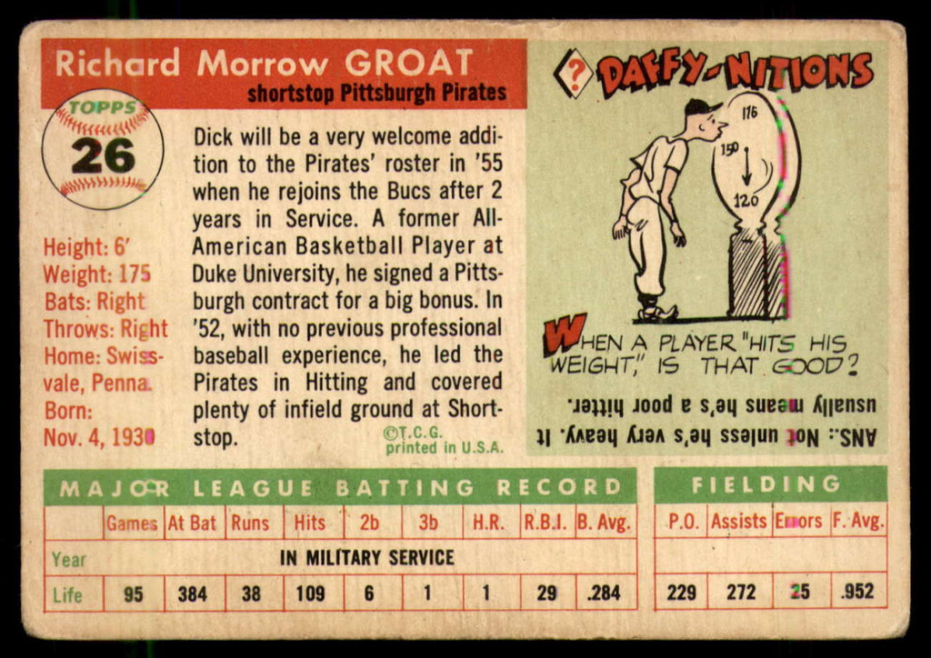 1955 Topps #26 Dick Groat VG ID: 56395