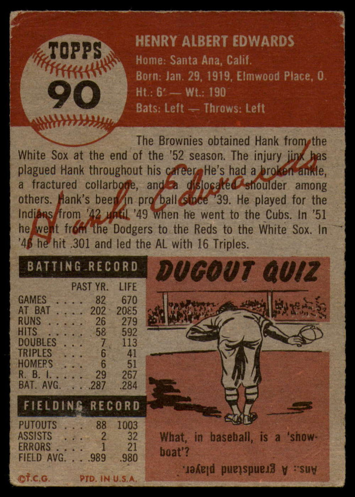1953 Topps #90 Hank Edwards DP G/VG ID: 79733