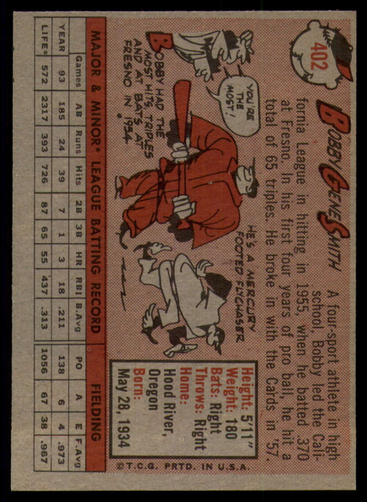 1958 Topps #402 Bobby Gene Smith EX  ID: 86422