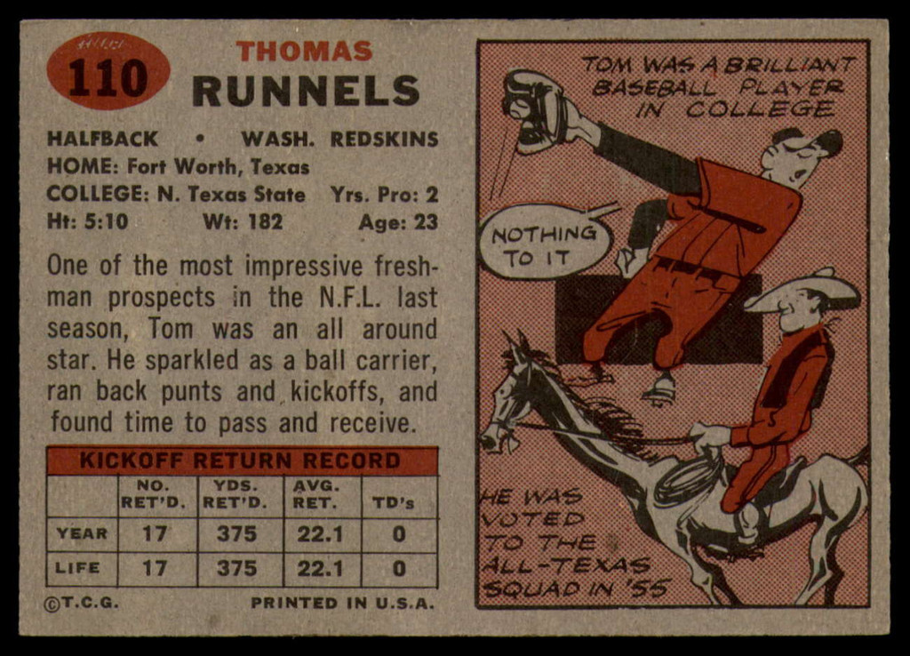 1957 Topps #110 Tom Runnels DP EX RC Rookie