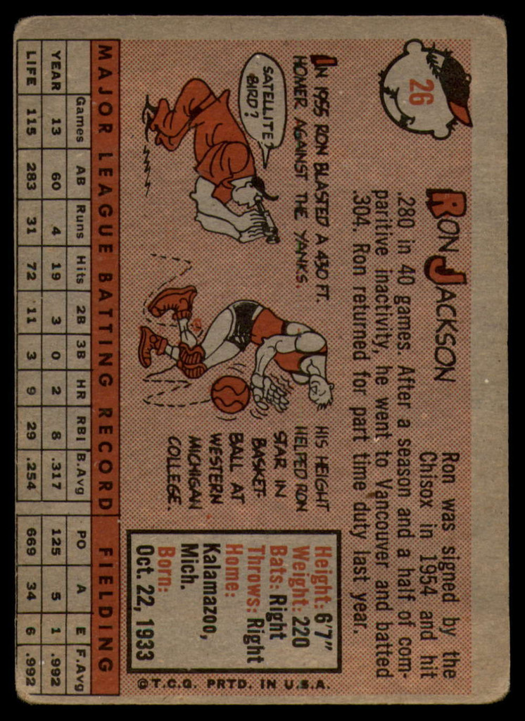 1958 Topps #26 Ron Jackson VG/EX