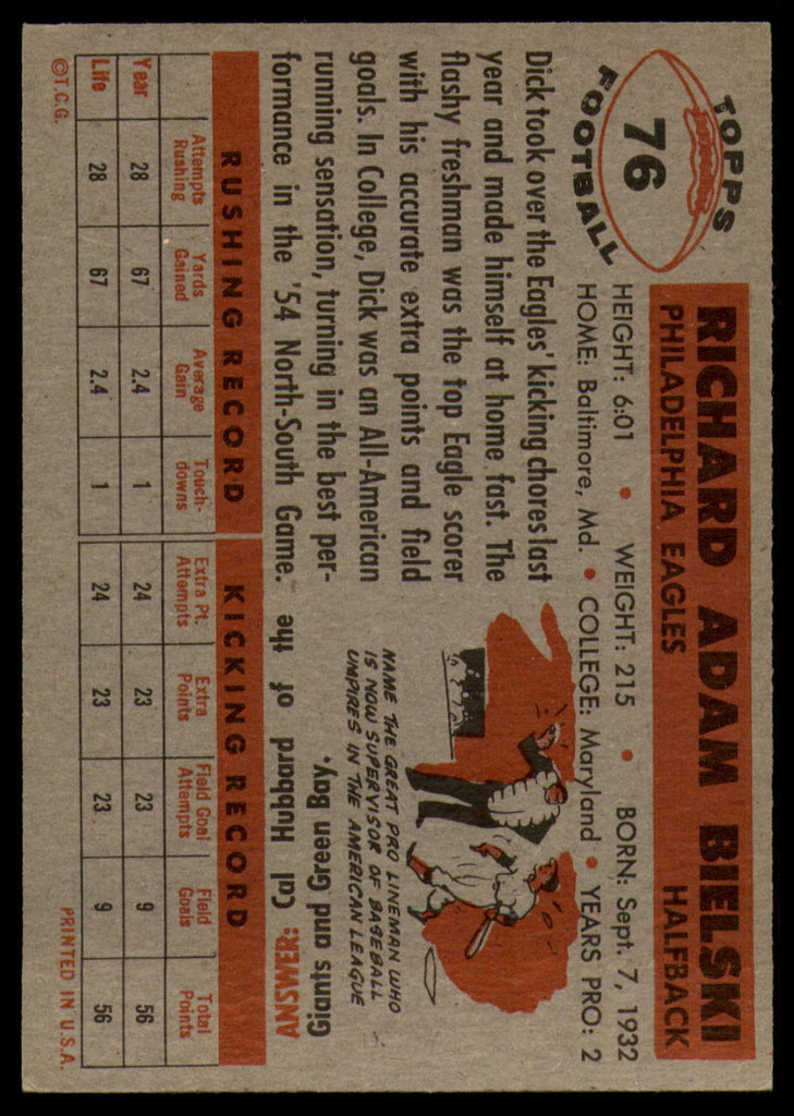 1956 Topps #76 Dick Bielski EX ID: 72127