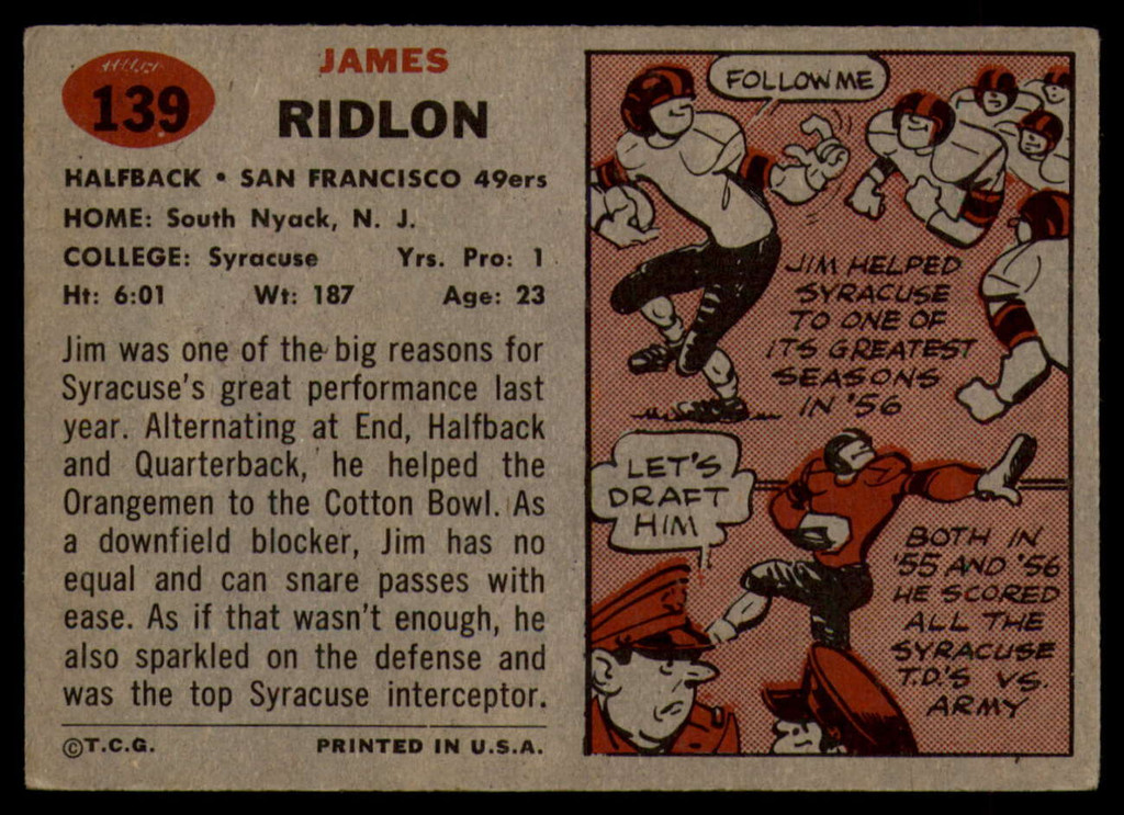 1957 Topps #139 Jim Ridlon DP EX RC Rookie