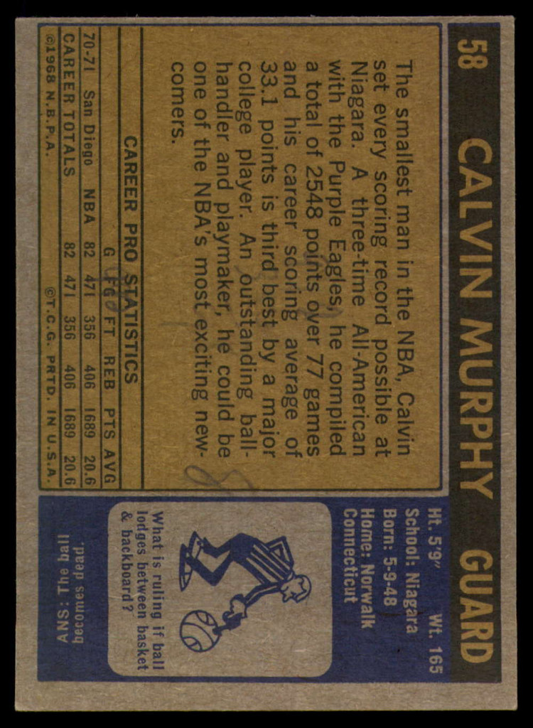 1971-72 Topps # 58 Calvin Murphy DP EX/NM ID: 52706