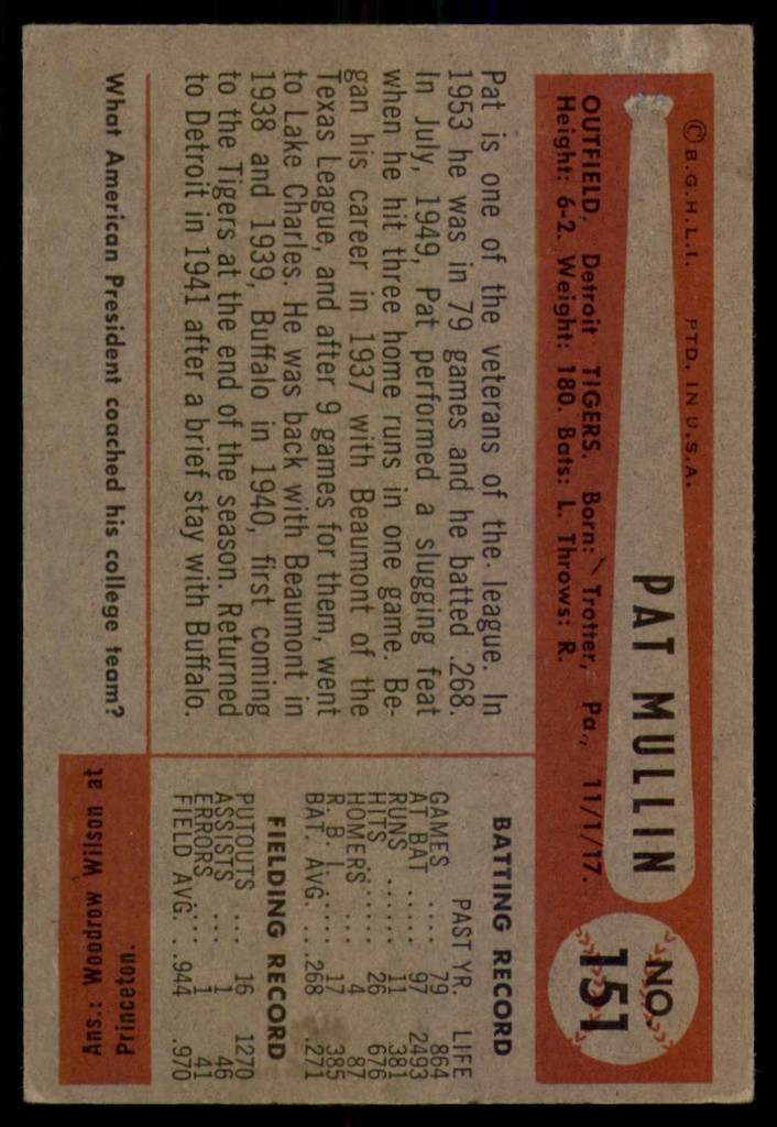 1954 Bowman #151 Pat Mullin VG/EX ID: 52196
