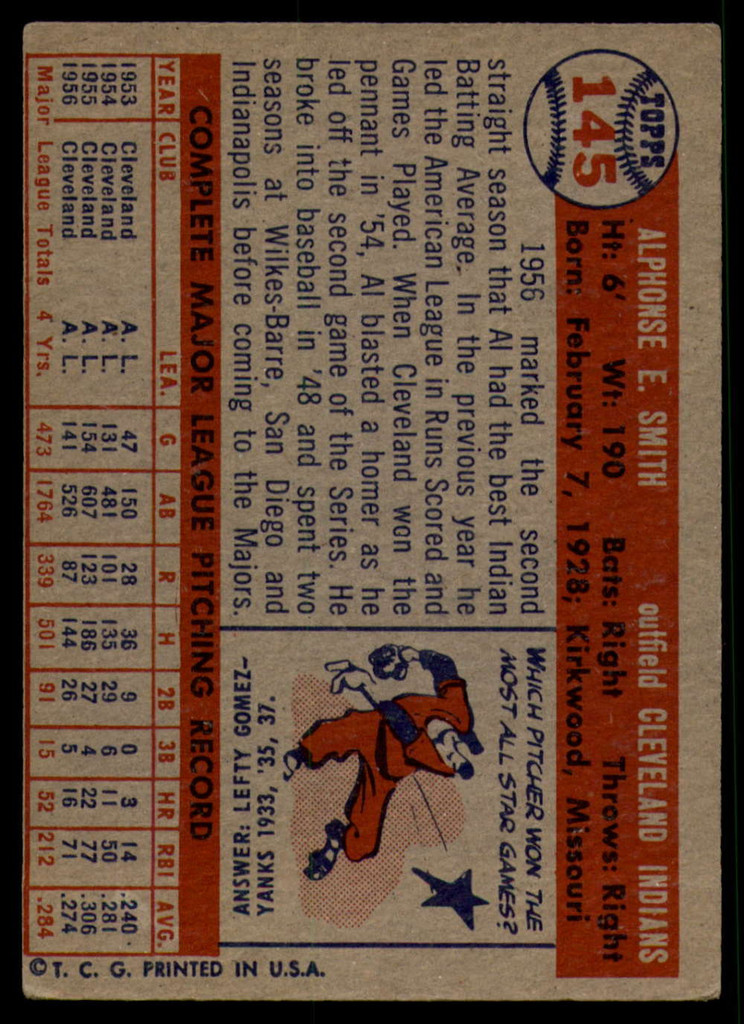 1957 Topps #145 Al Smith EX ID: 60648