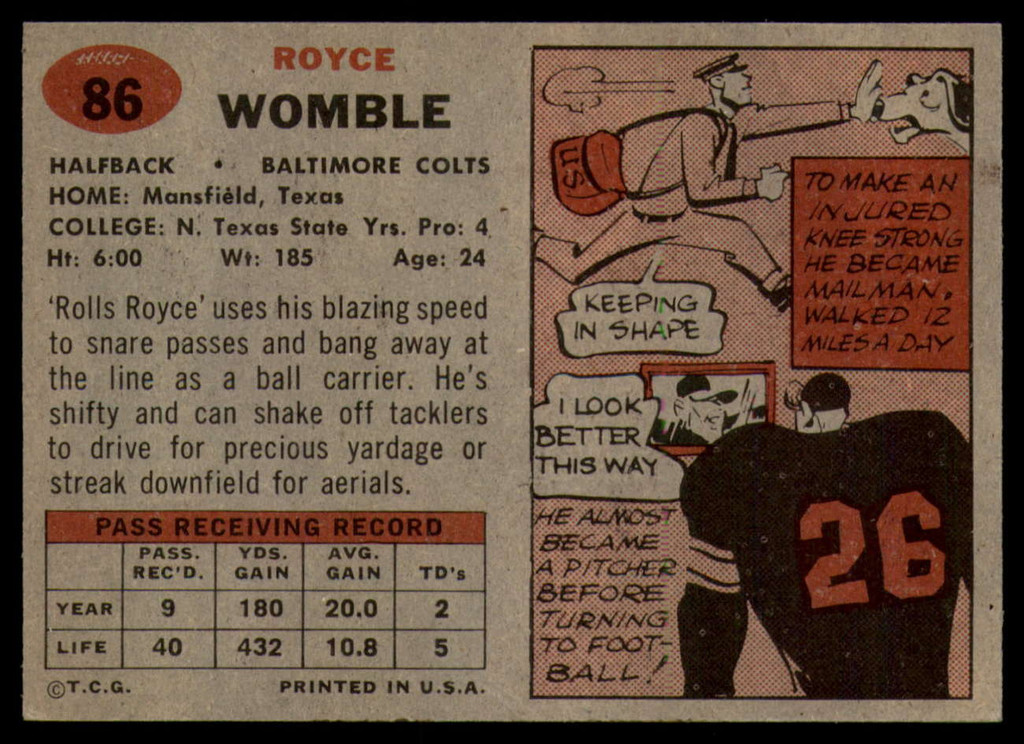 1957 Topps #86 Royce Womble NM+ ID: 81397