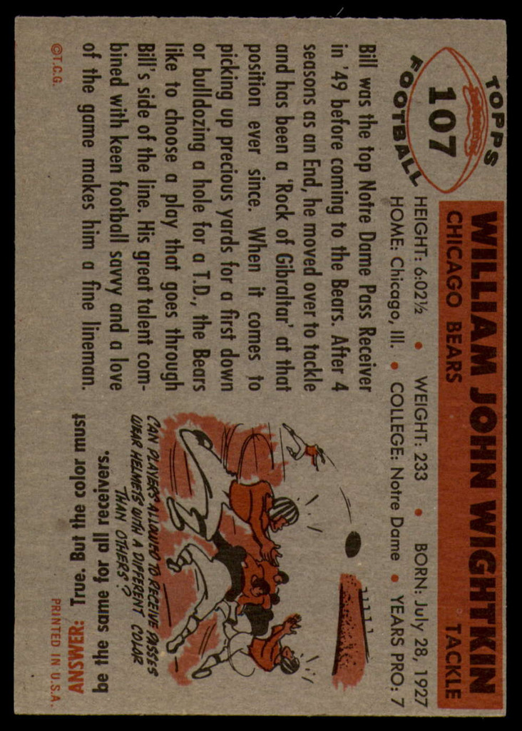 1956 Topps #107 Bill Wightkin EX ID: 72185