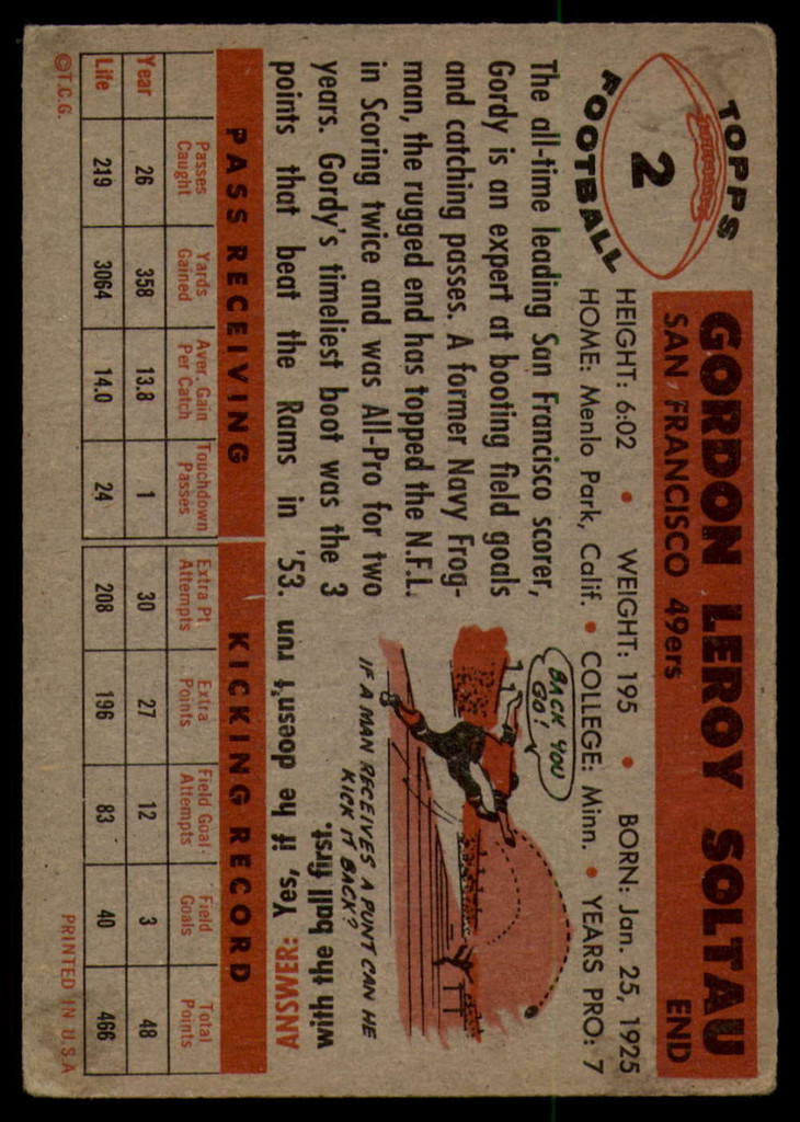 1956 Topps #2 Gordon Soltau EX