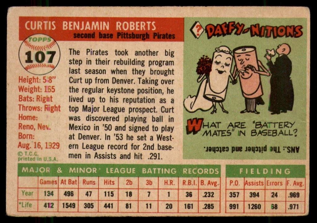 1955 Topps #107 Curt Roberts G/VG