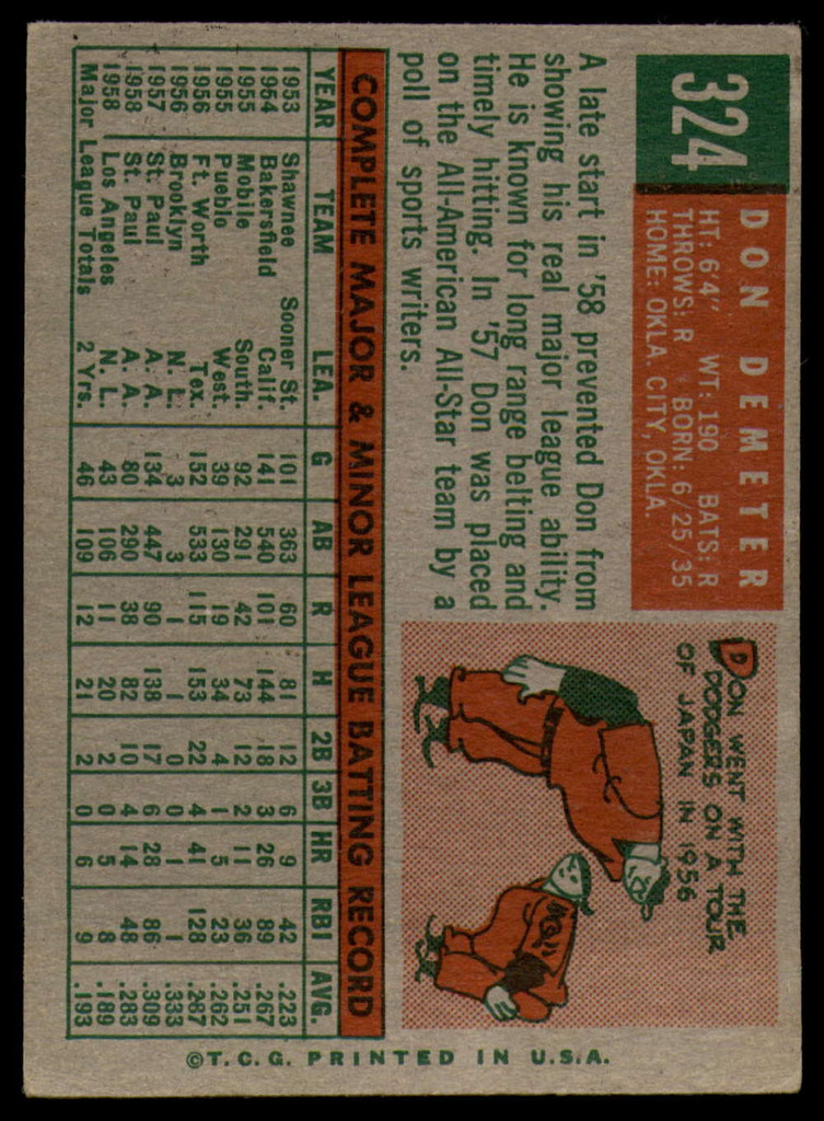 1959 Topps #324 Don Demeter EX++ ID: 68183