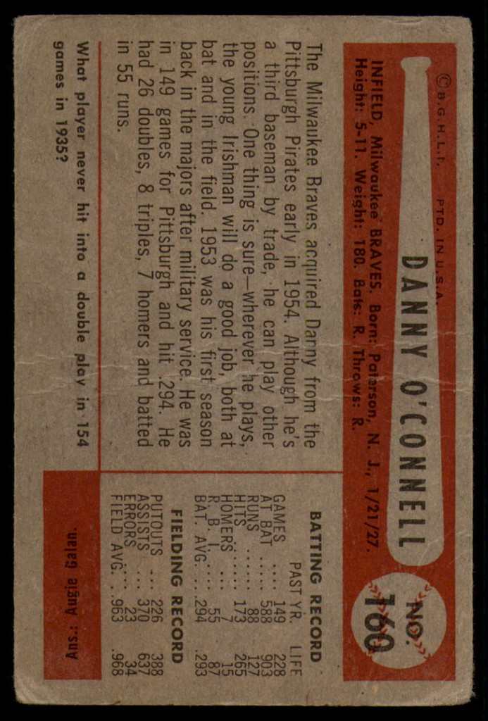 1954 Bowman #160 Danny O'Connell G/VG
