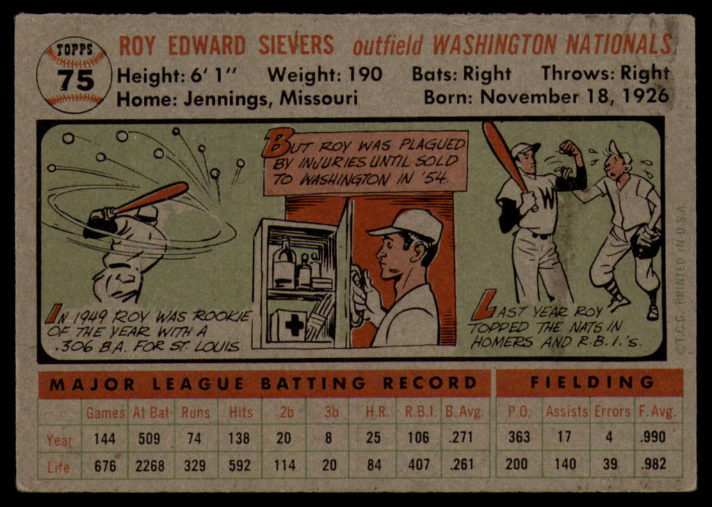 1956 Topps #75 Roy Sievers DP VG ID: 78990