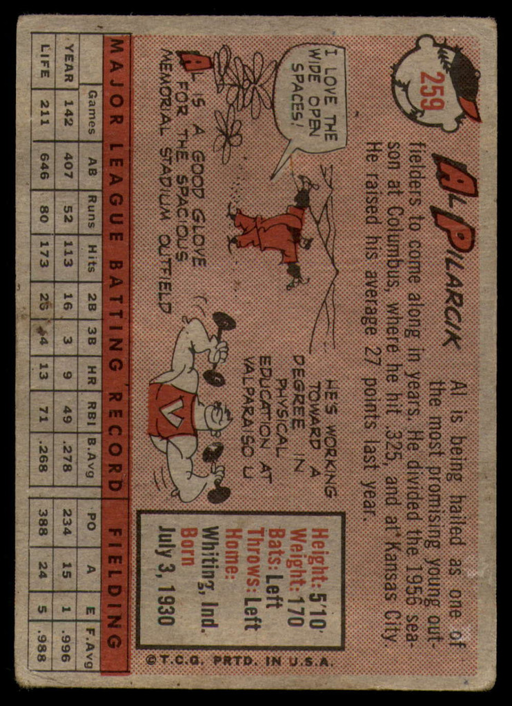 1958 Topps #259 Al Pilarcik VG/EX