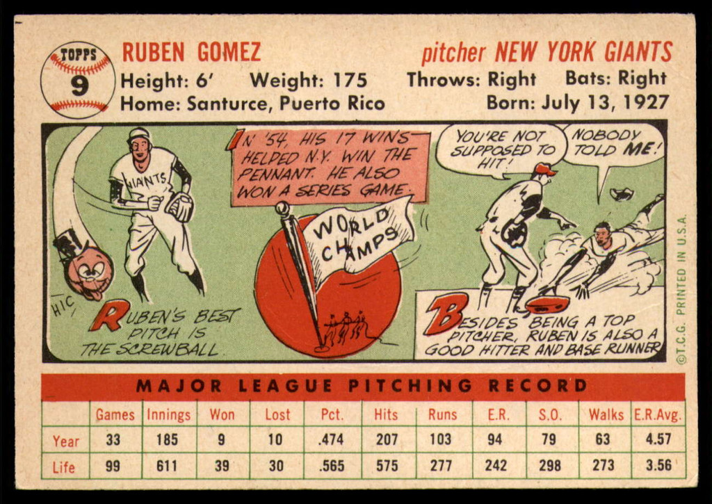 1956 Topps #9 Ruben Gomez DP VG ID: 58007