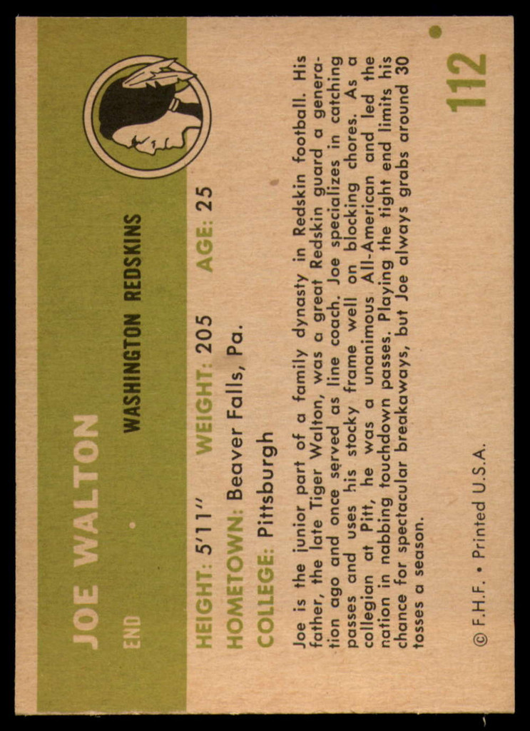 1961 Fleer #112 Joe Walton EX/NM  ID: 82080