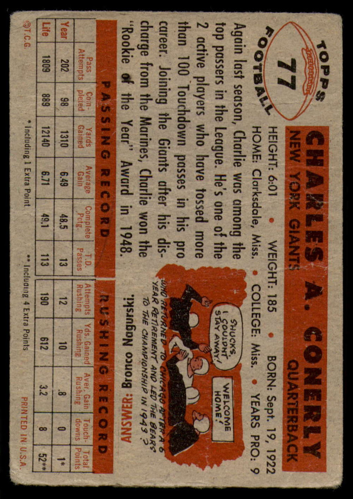 1956 Topps #77 Charley Conerly P