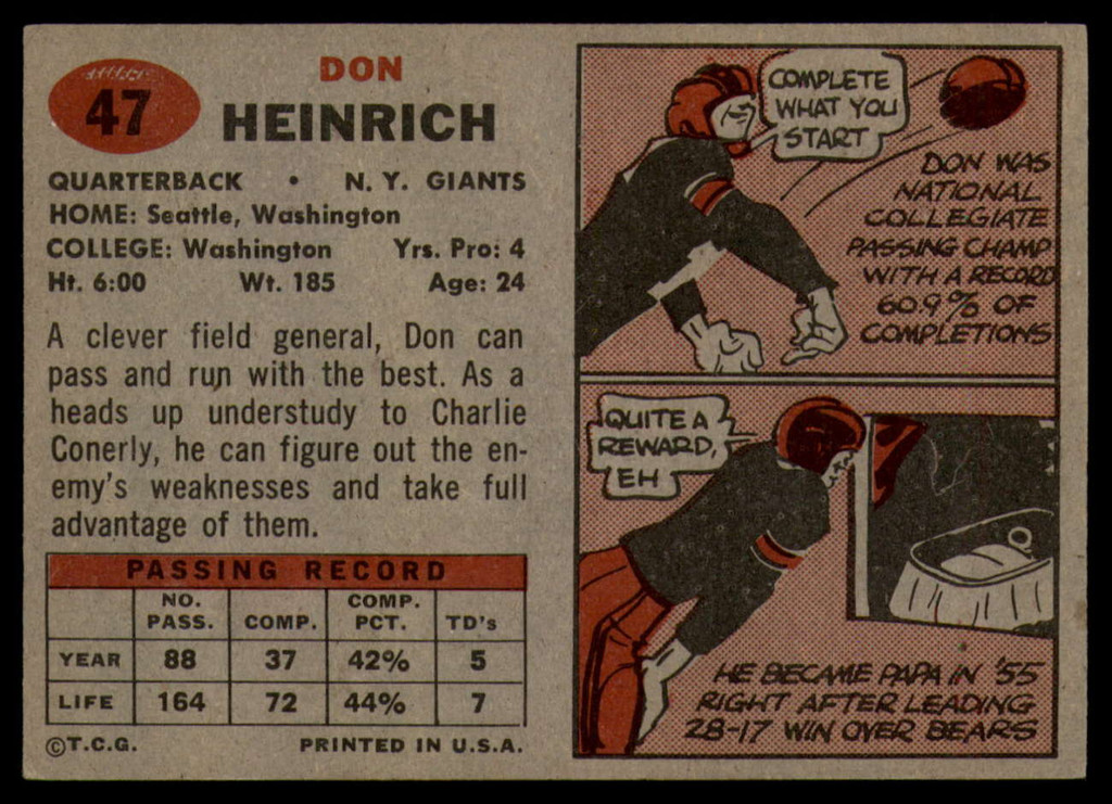 1957 Topps #47 Don Heinrich EX/NM ID: 72395