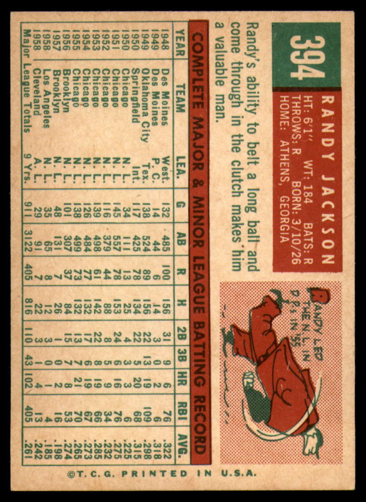 1959 Topps #394 Randy Jackson EX/NM ID: 68831