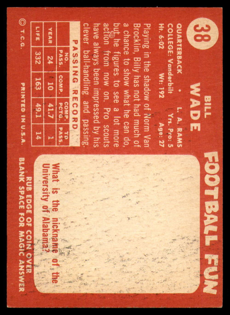 1958 Topps #38 Bill Wade EX/NM ID: 73708