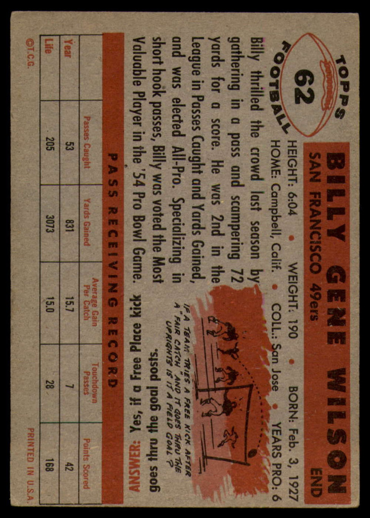 1956 Topps #62 Billy Wilson EX  ID: 84209