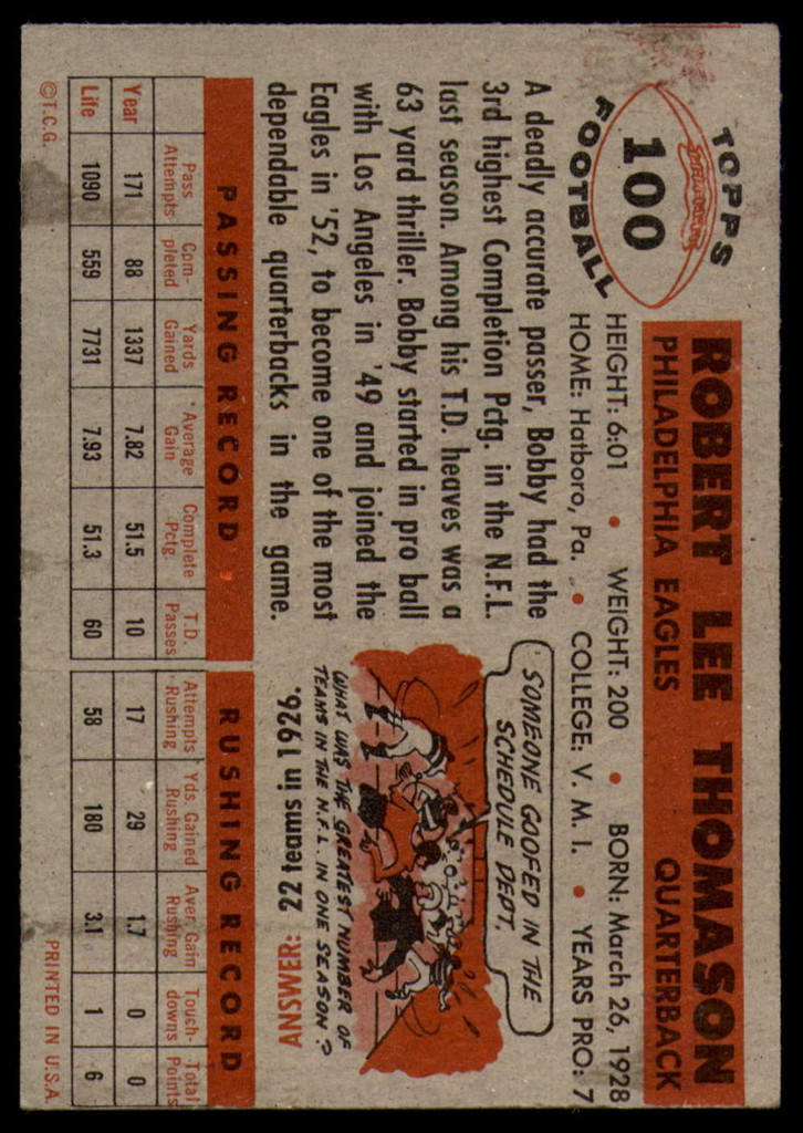 1956 Topps #100 Bobby Thomason EX ID: 79359