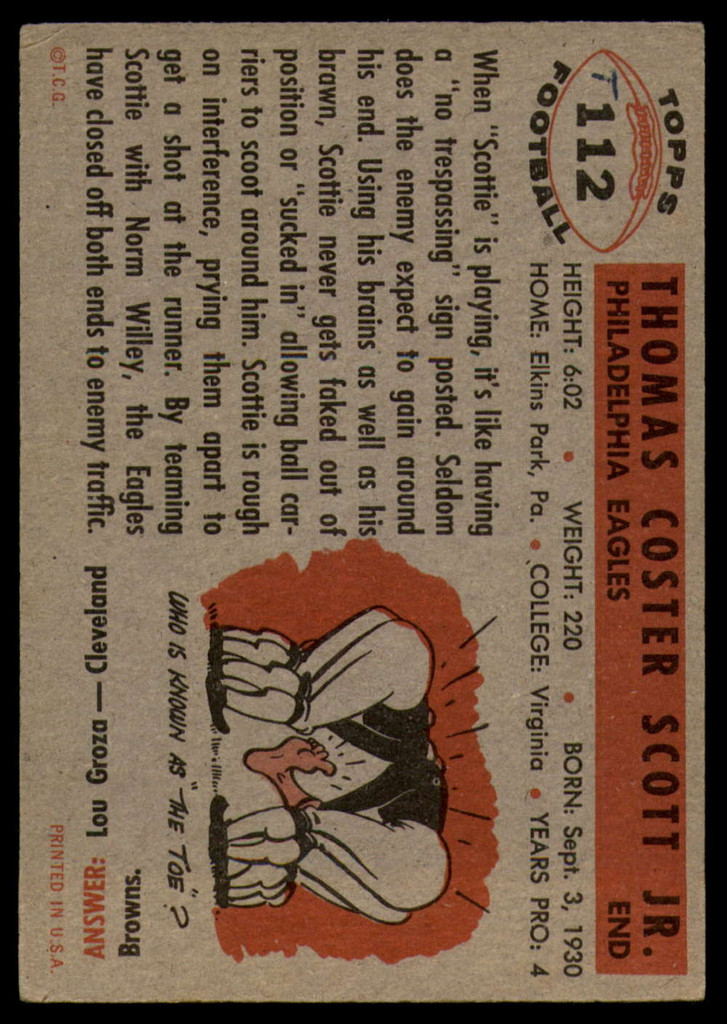 1956 Topps #112 Tom Scott VG ID: 72198