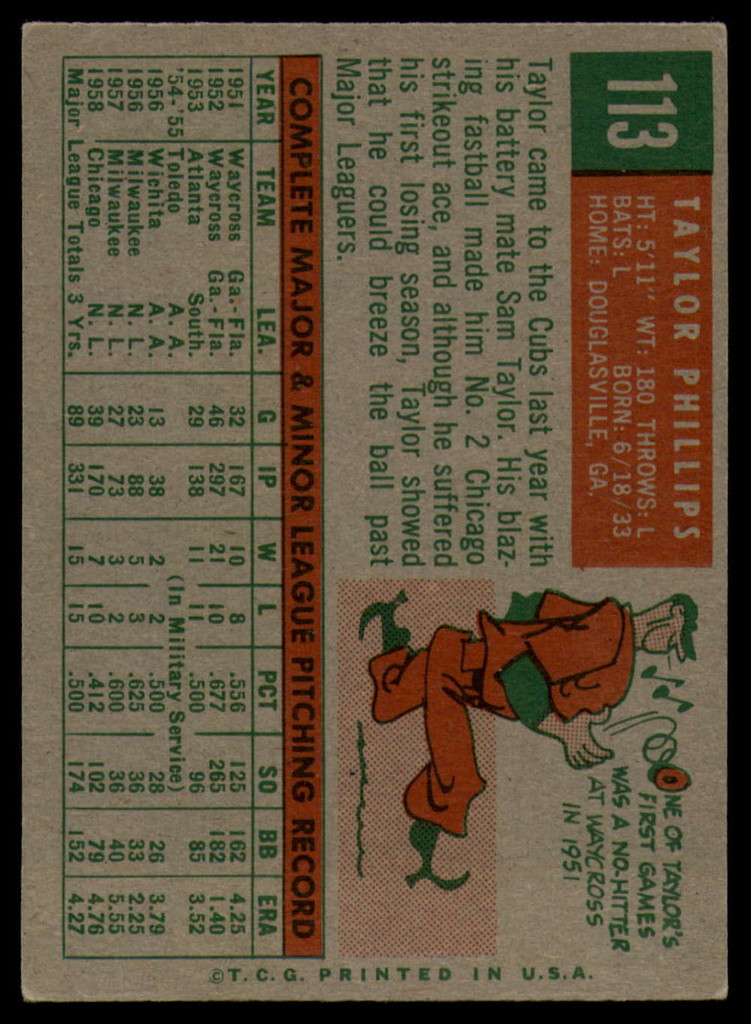 1959 Topps #113 Taylor Phillips EX++ ID: 66314