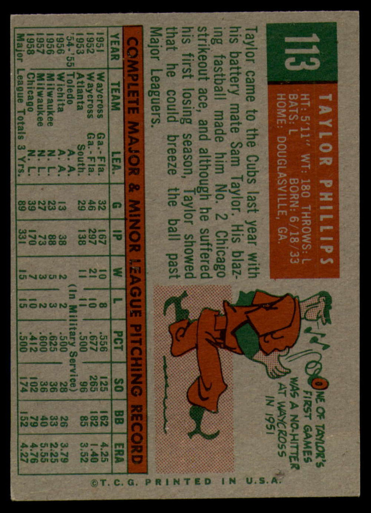 1959 Topps #113 Taylor Phillips EX++ ID: 66316