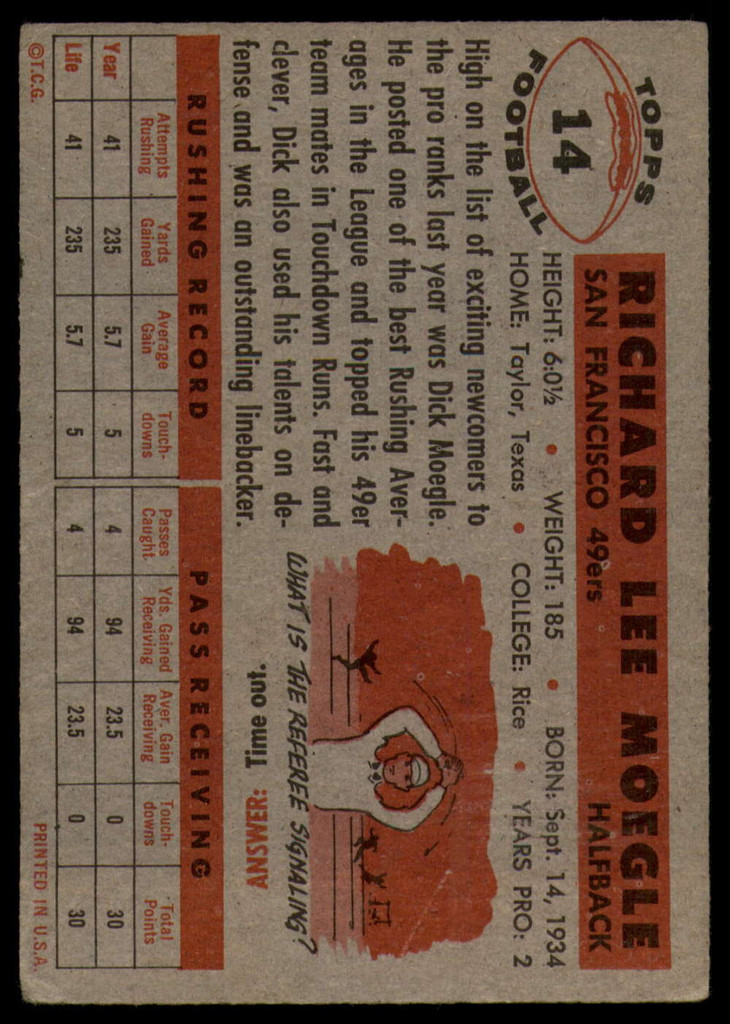 1956 Topps #14 Dick Moegle VG ID: 71992