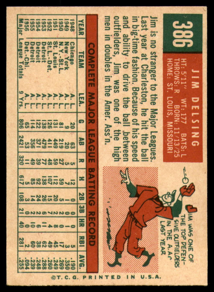 1959 Topps #386 Jim Delsing EX++ ID: 68739